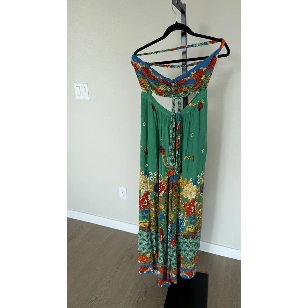 Free People Green Floral Strapless Jumpsuit